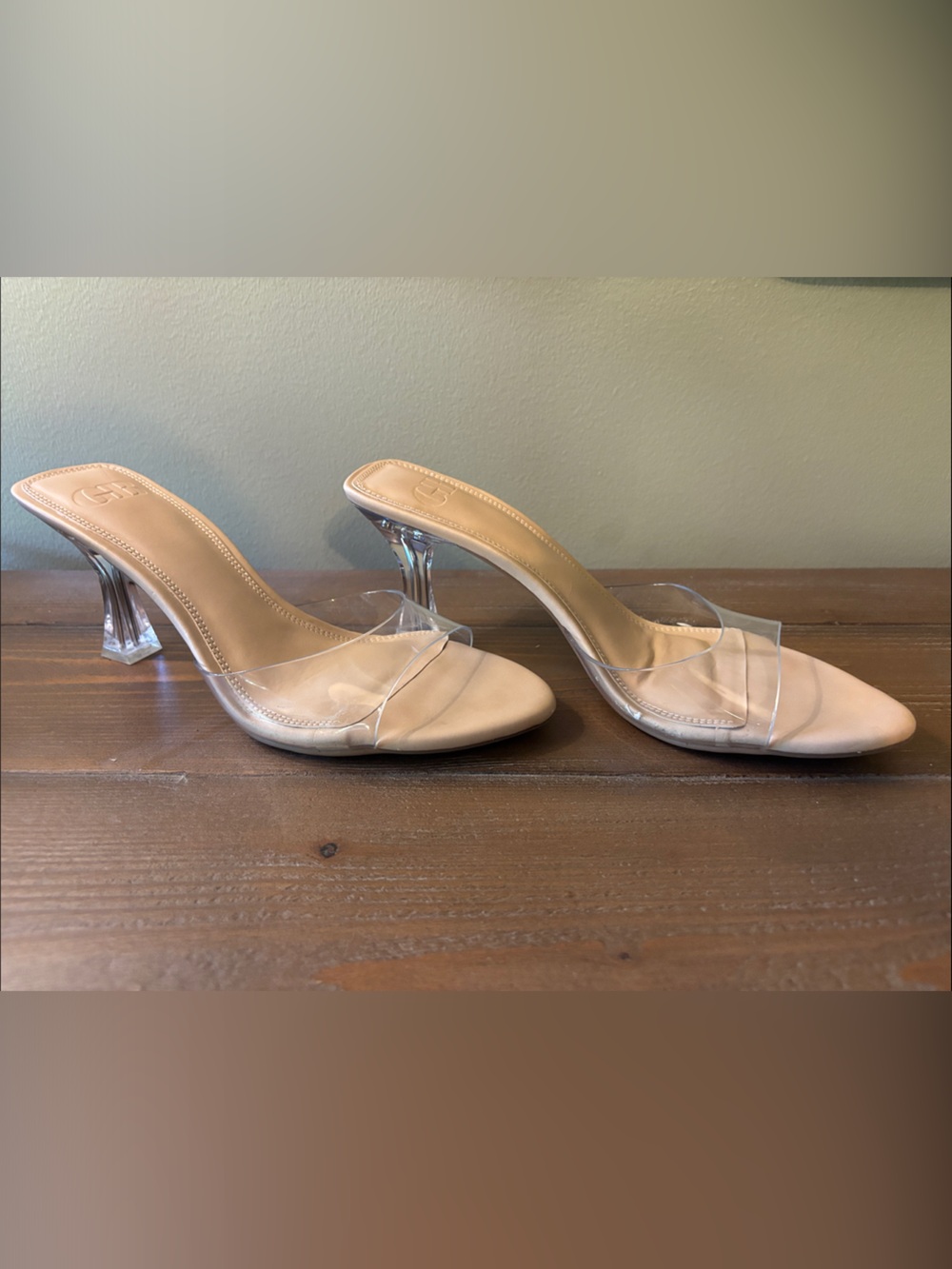 Gianni Bini Nude Clear Strap Mules